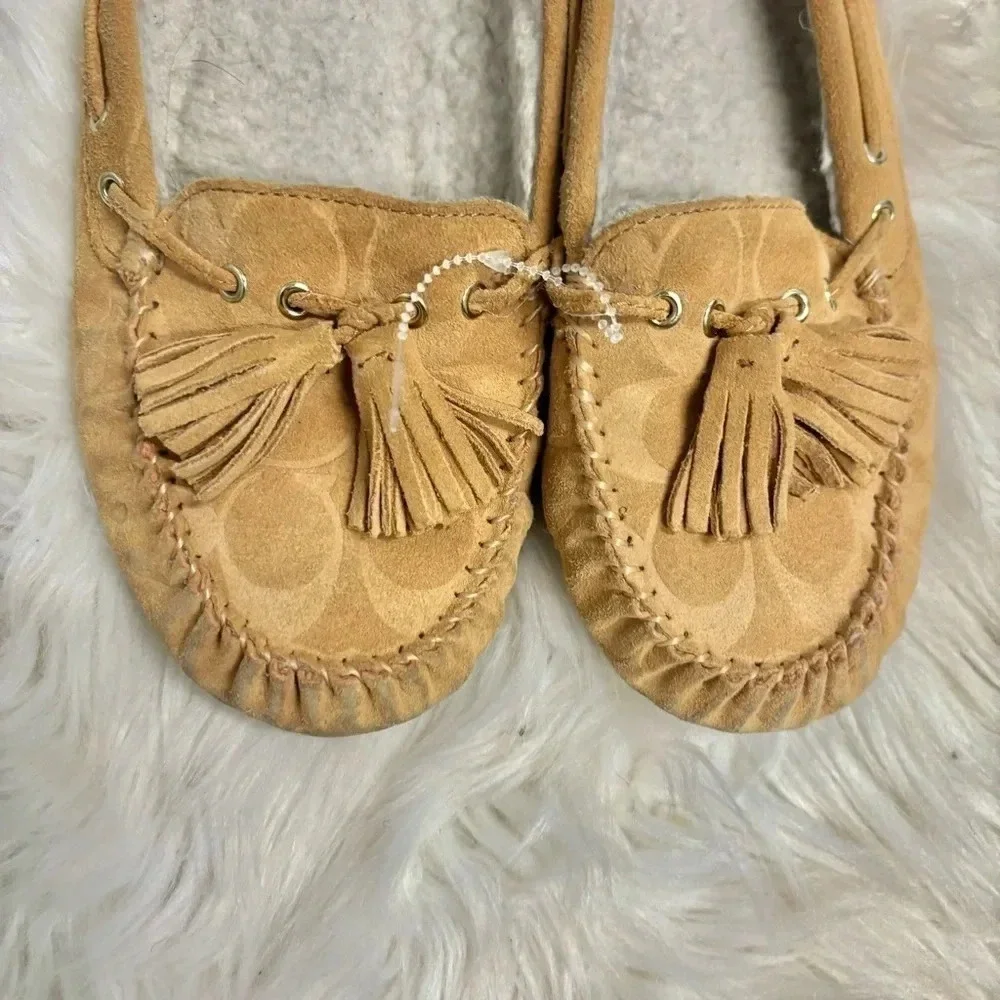 Coach Anita signature cognac tan sherling suede moccasins sz 9.5